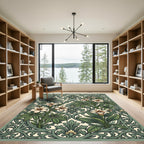 Sage Green Floral Lily Scrollwork Rug