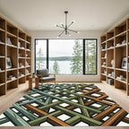 Geometric Copper and Sage Interlaced Lattice Rug