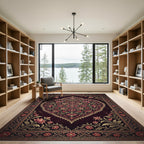 Deep Burgundy Floral Heart Medallion Rug