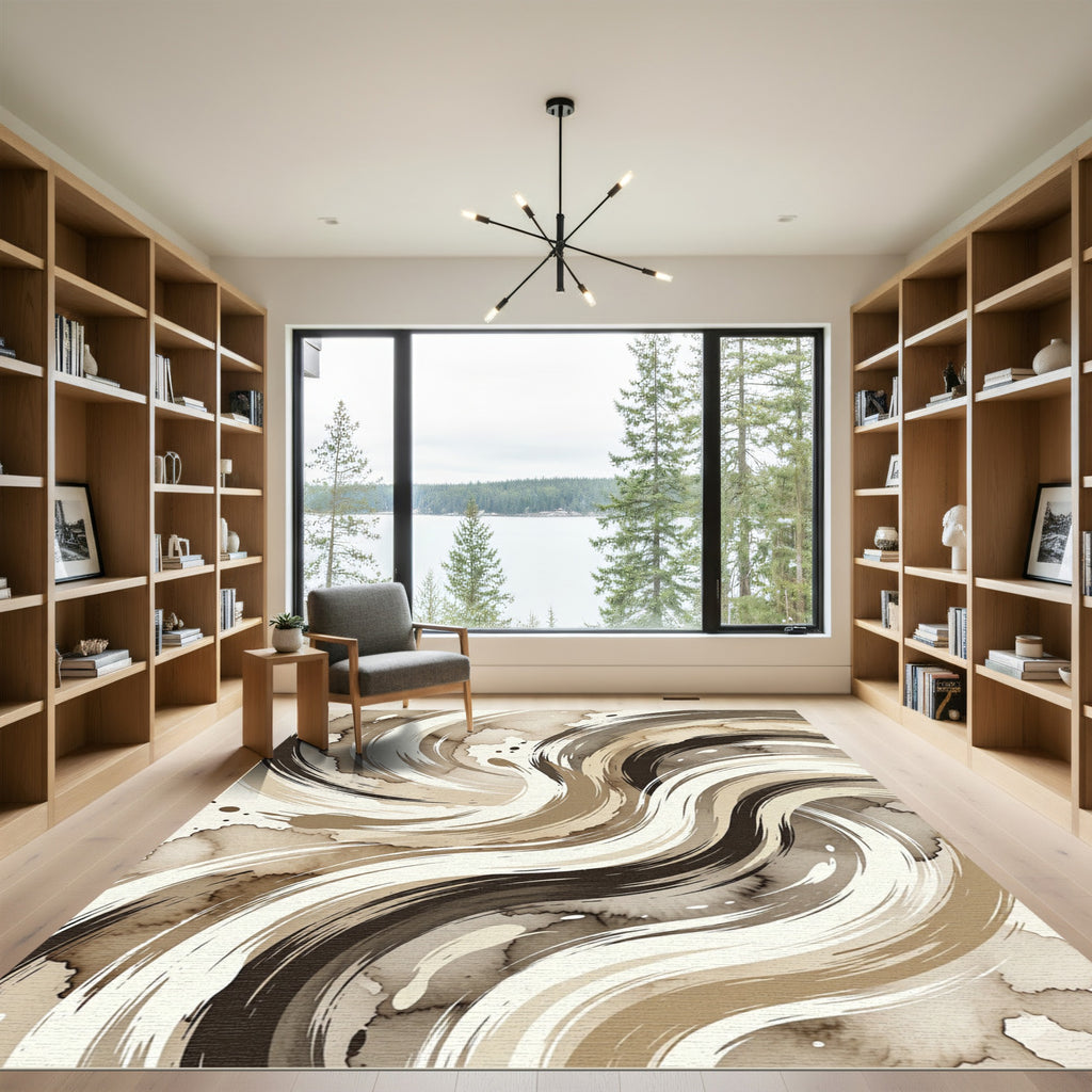 Modern Abstract Earthy Swirl Rug