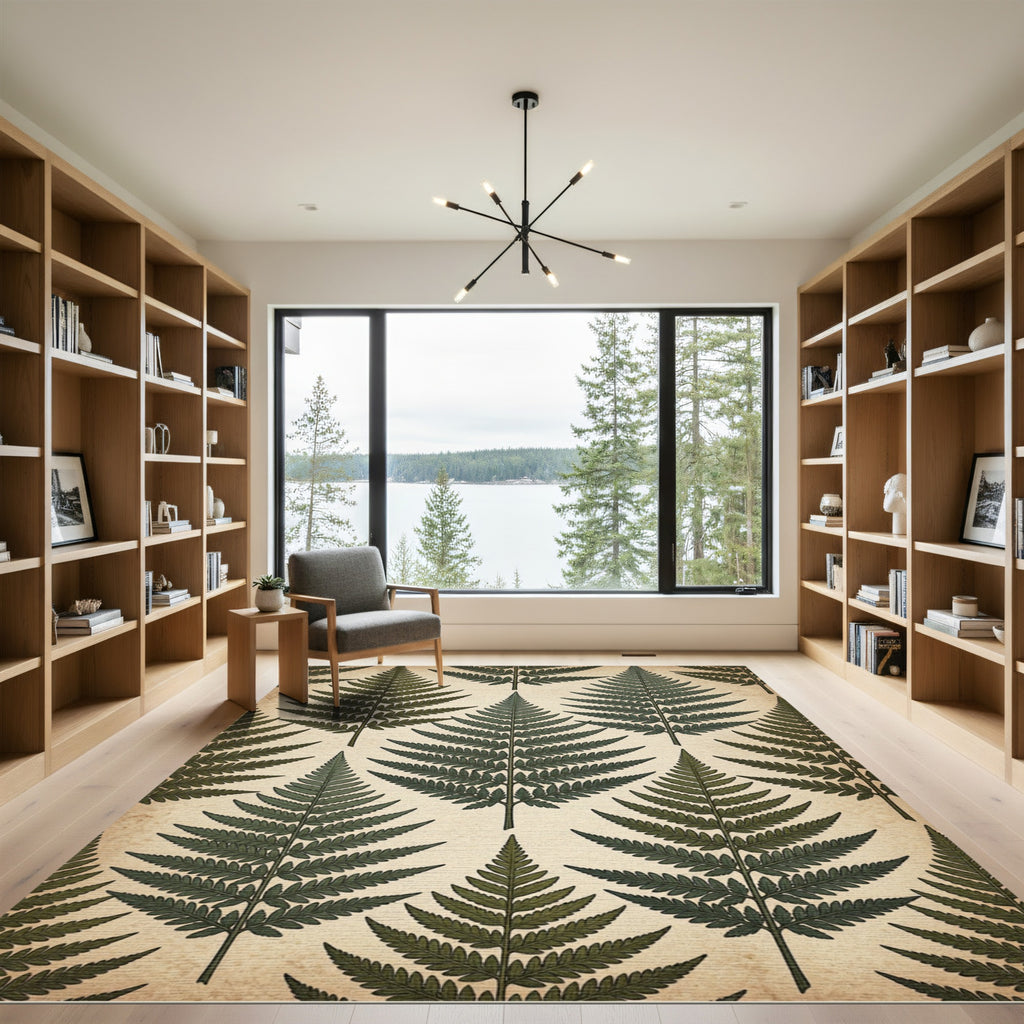 Vintage Green Fern Leaf Repeat Rug