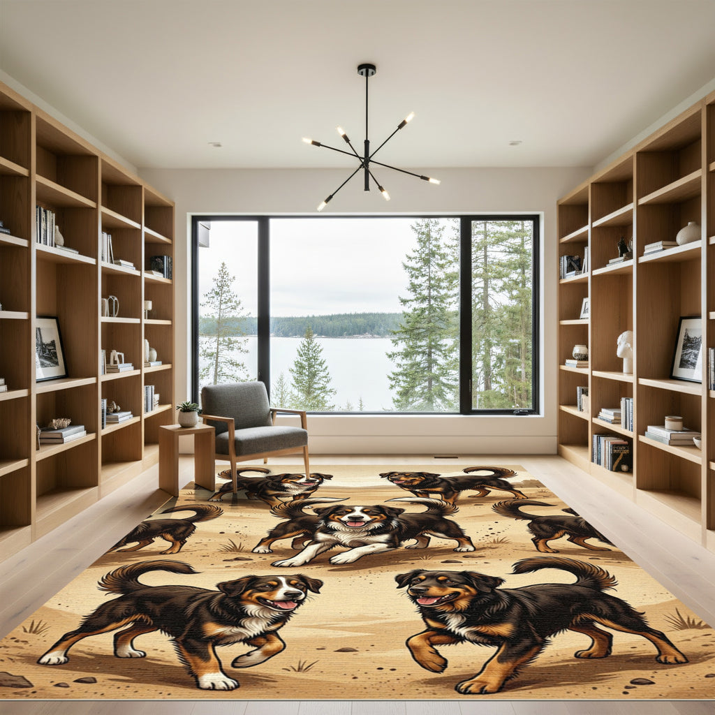 Playful Brown Tri-Color Border Collie Rug