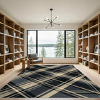 Charcoal and Beige Diagonal Plaid Rug