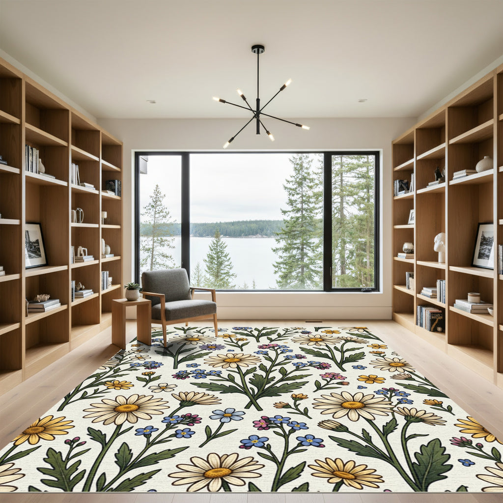 Whimsical Botanical Meadow Wildflower Field Rug