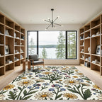 Whimsical Botanical Meadow Wildflower Field Rug