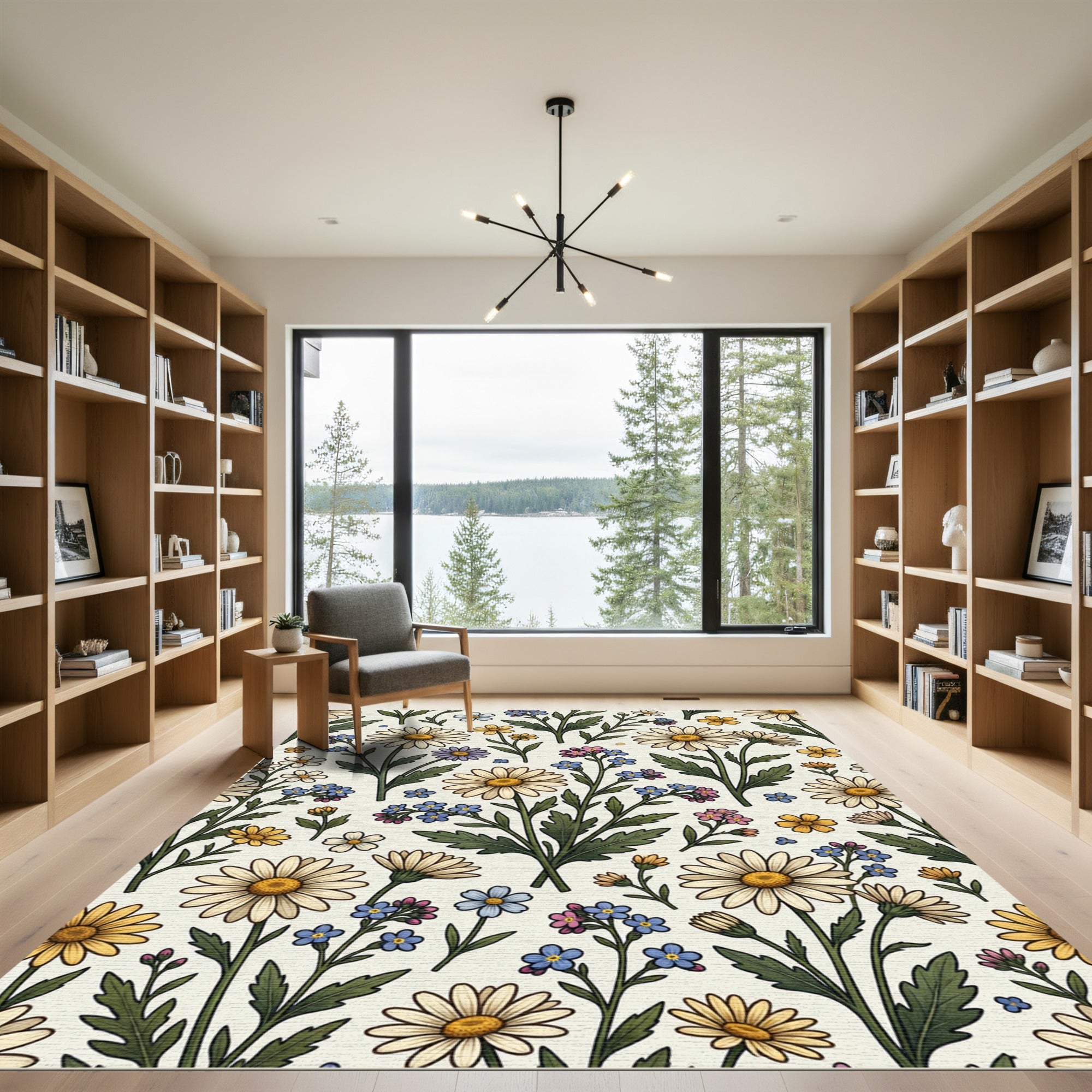 Whimsical Botanical Meadow Wildflower Field Rug