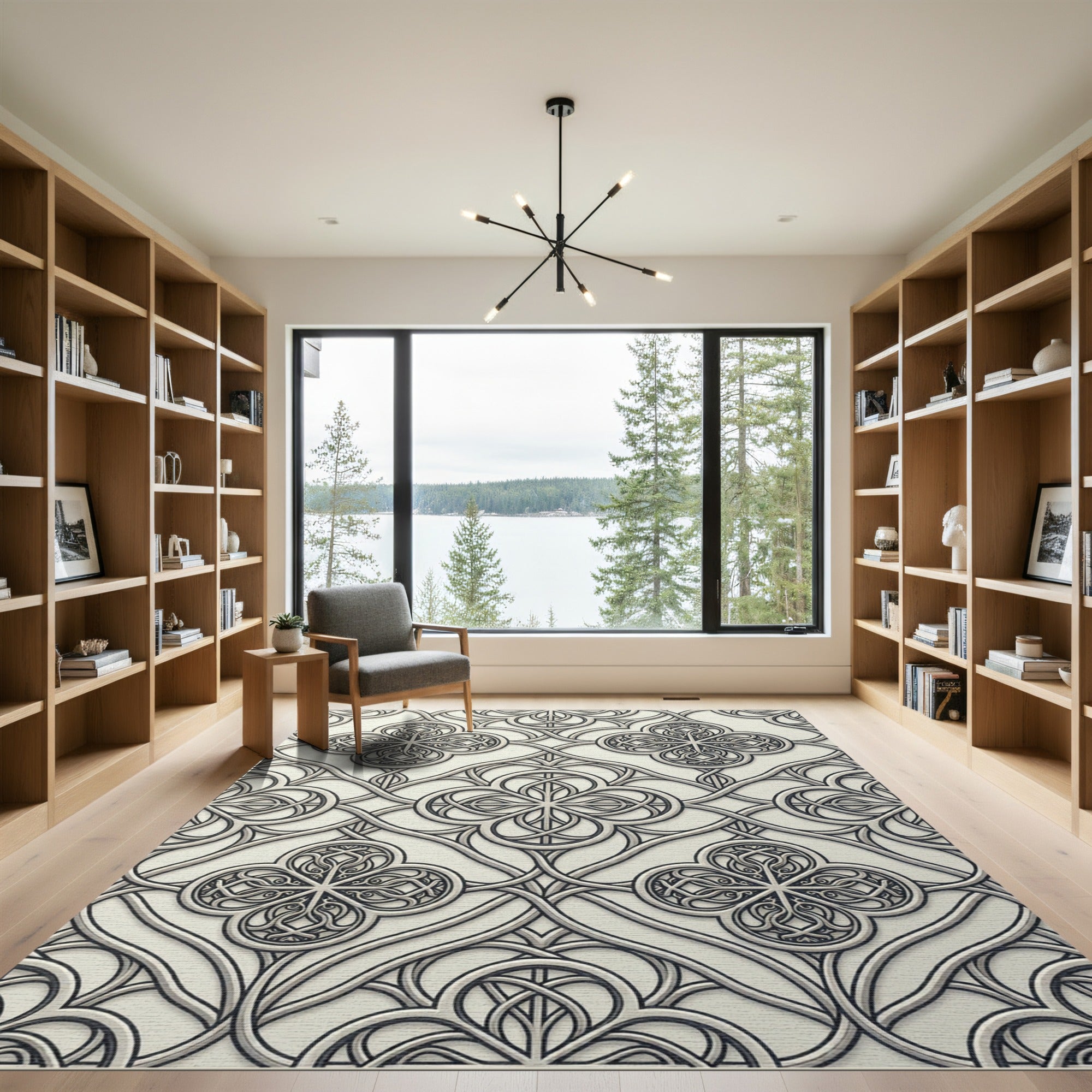 Elegant Silver Gothic Quatrefoil Scrollwork Rug