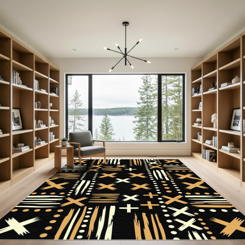 Rustic Gold and Cream Strokes Rug
