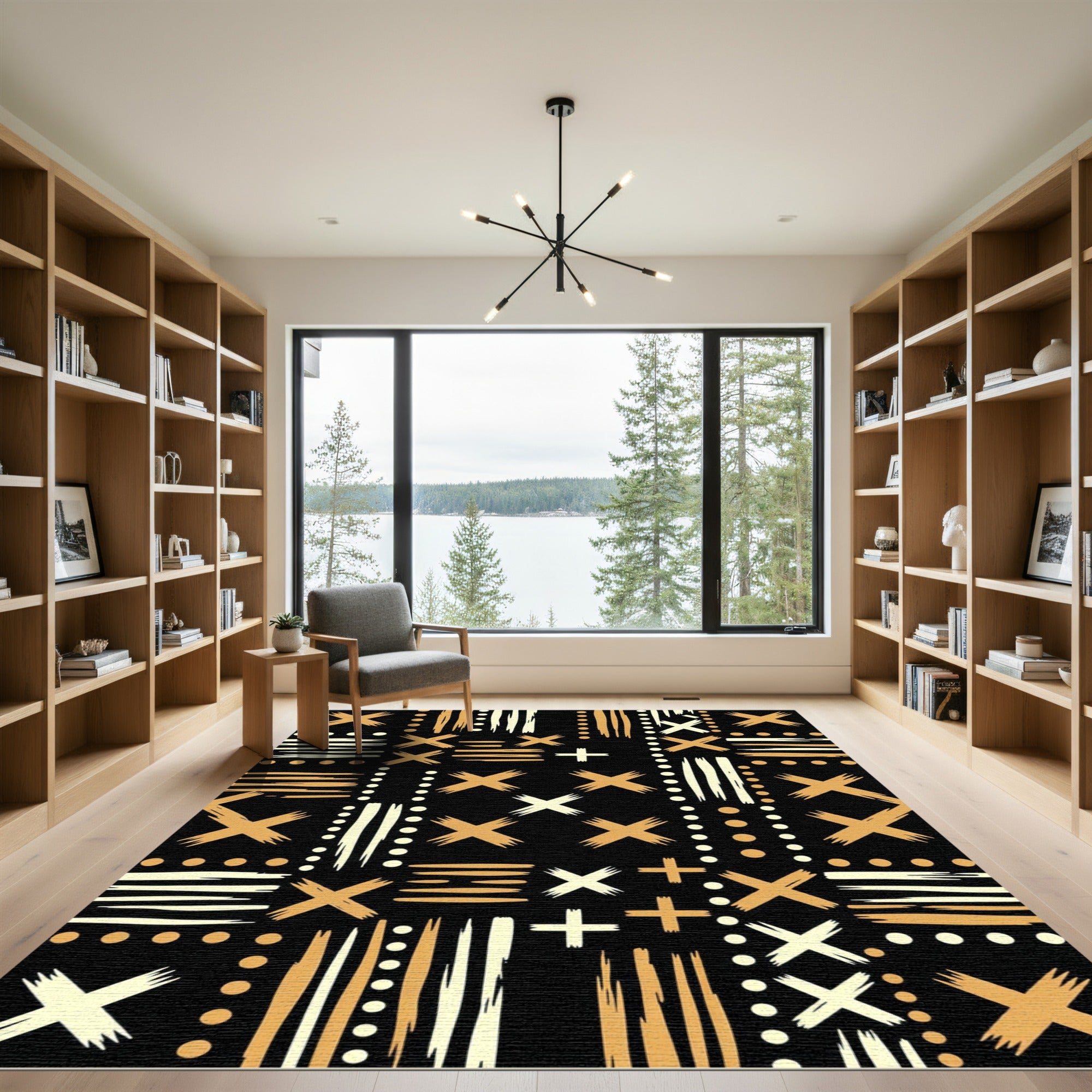 Rustic Gold and Cream Strokes Rug