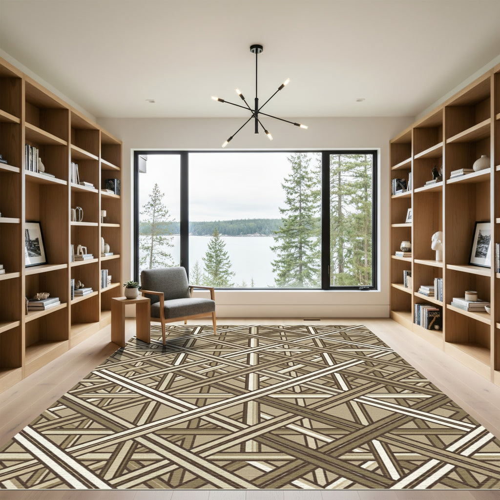 Geometric Taupe Lattice Intersecting Lines Rug