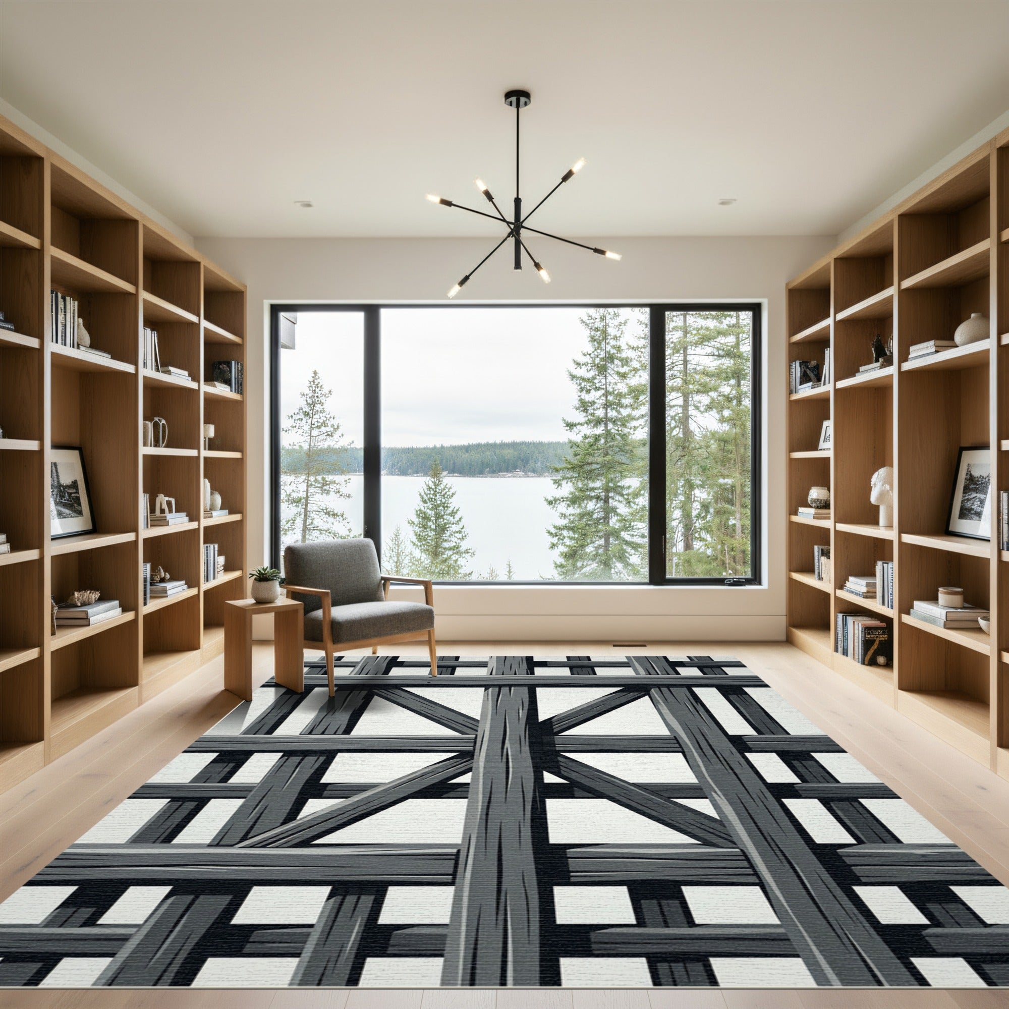 Dark Gray Wooden Lattice Grill Rug