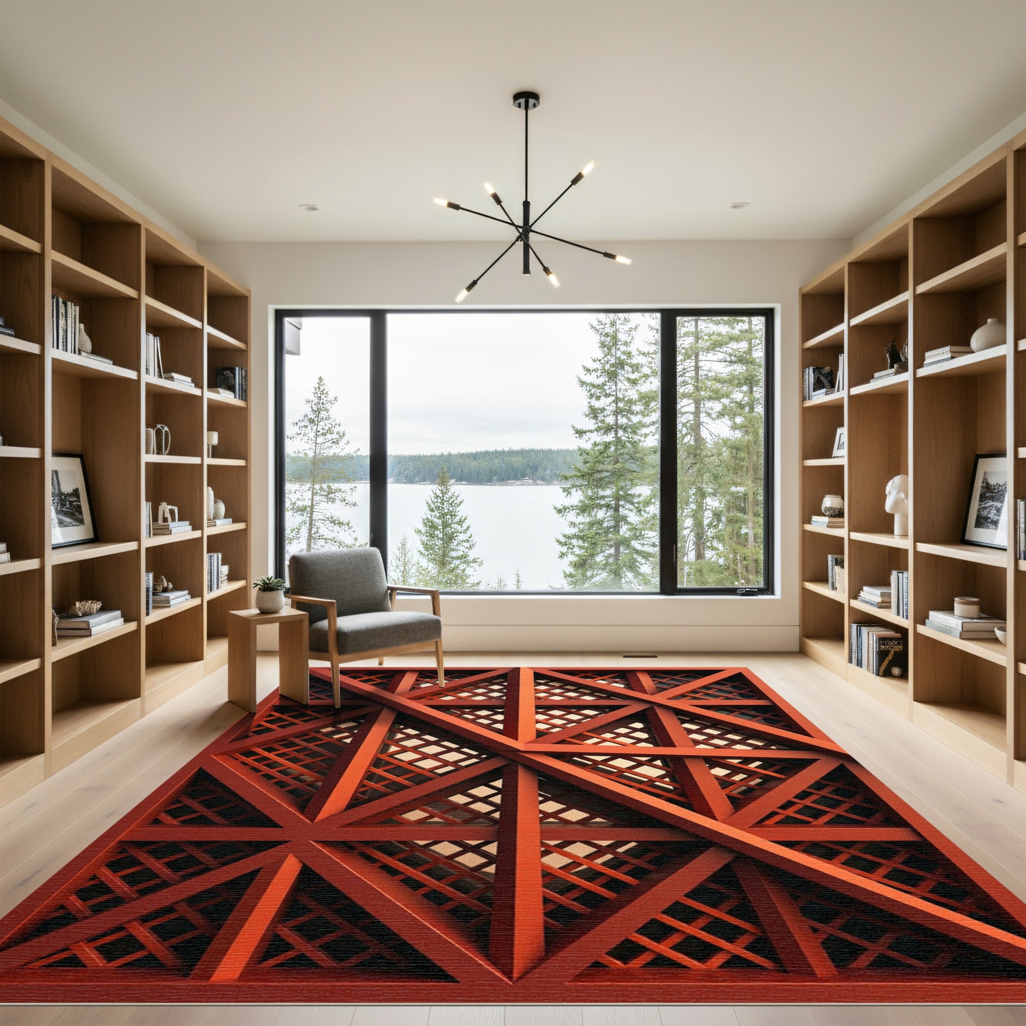 Geometric Burnt Orange Lattice Grid Rug