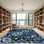 Deep Blue Floral Garden Arrangement Rug