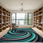Cyan and Charcoal Infinite Swirl Rug