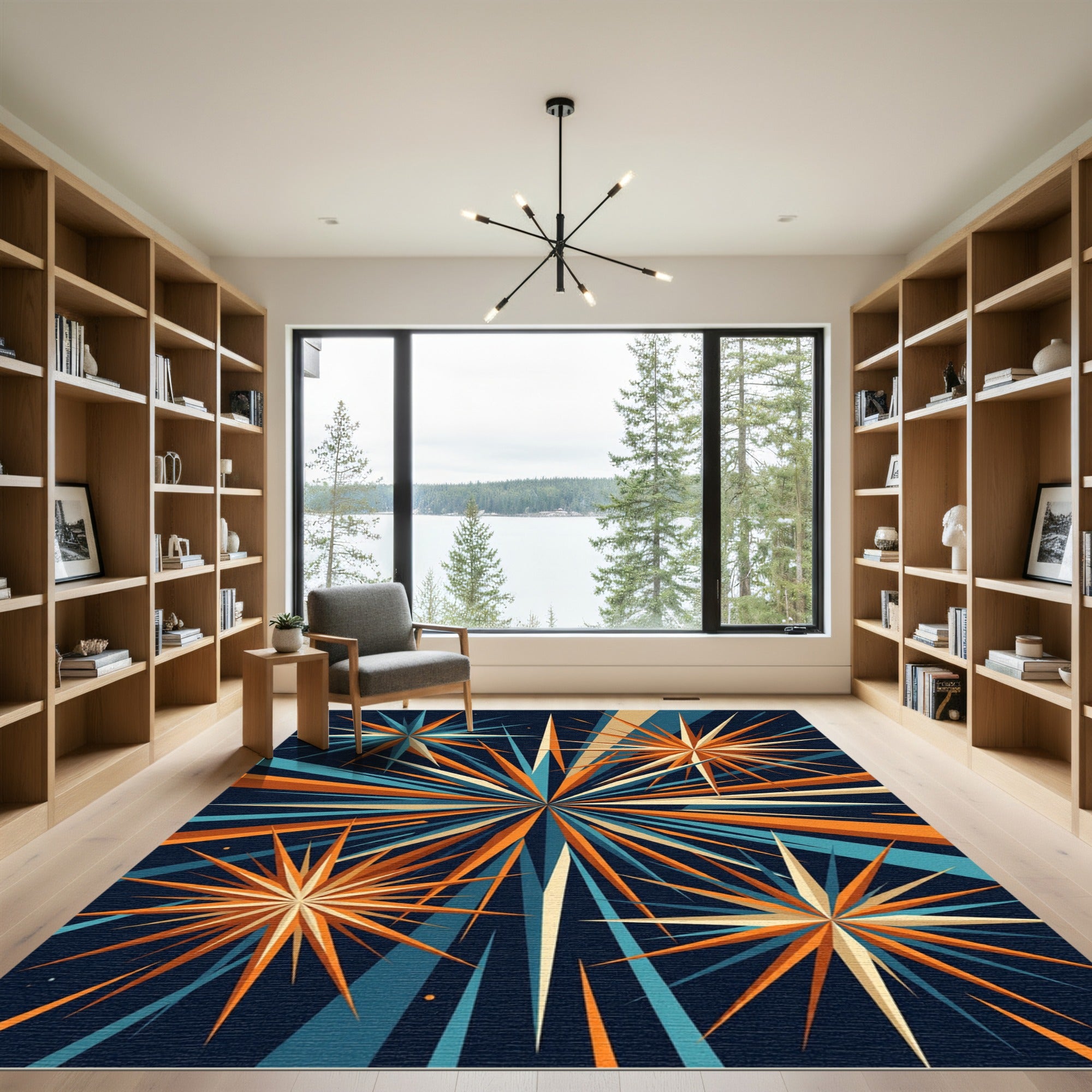 Retro Mid Century Burst Star Rug