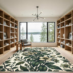 Cream and Teal Floral Vine Branches Rug