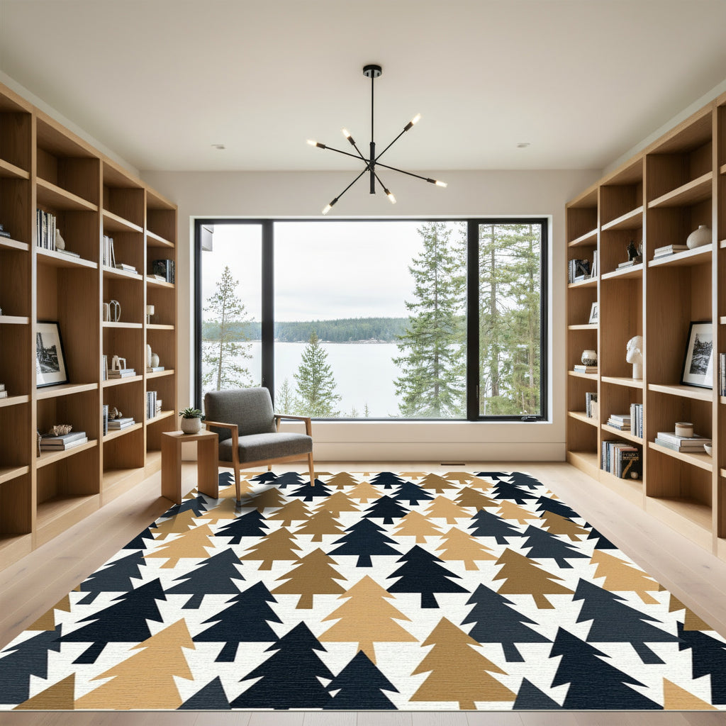 Midnight and Tan Minimalist Forest Tree Rug