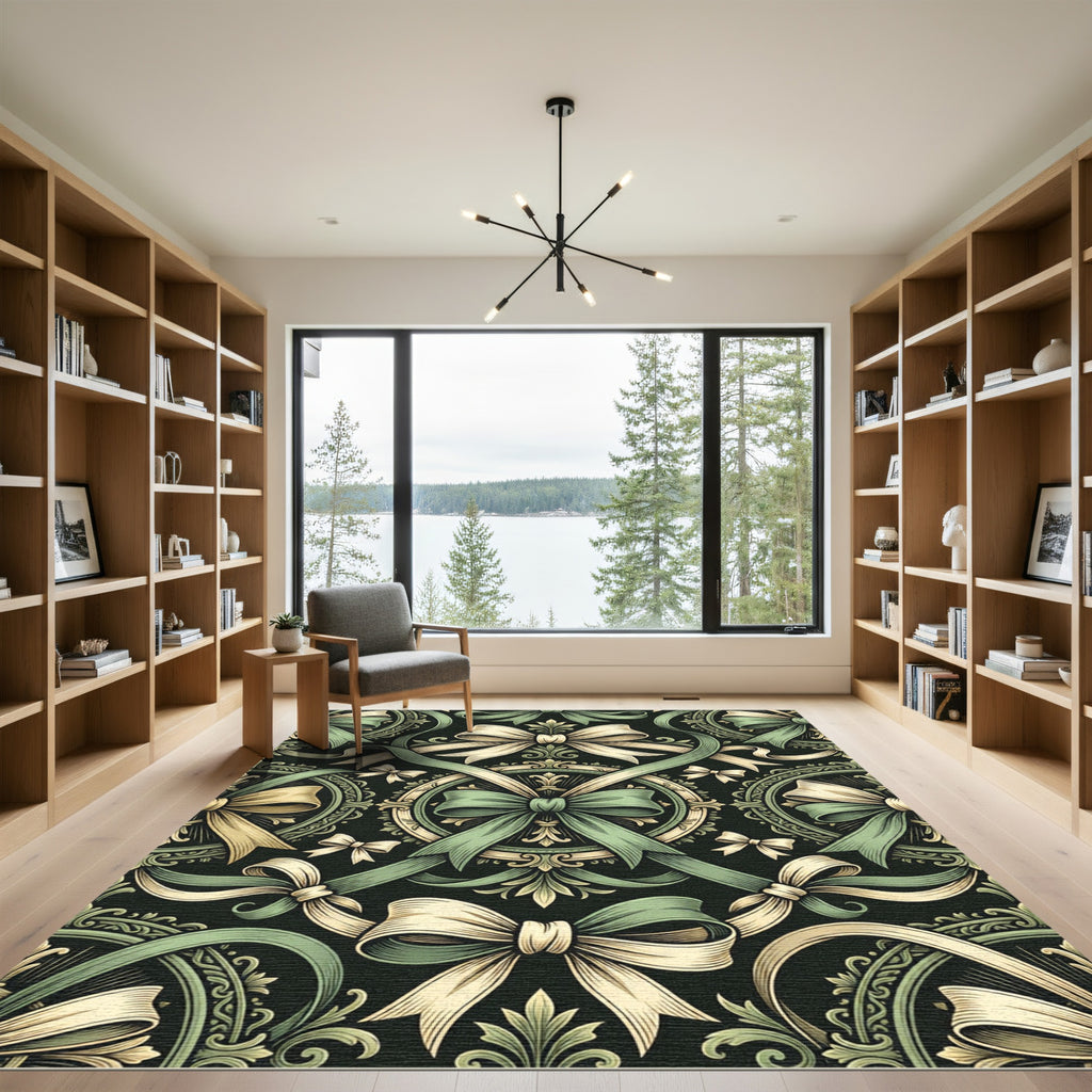 Victorian Sage And Cream Ribbon Damask Rug
