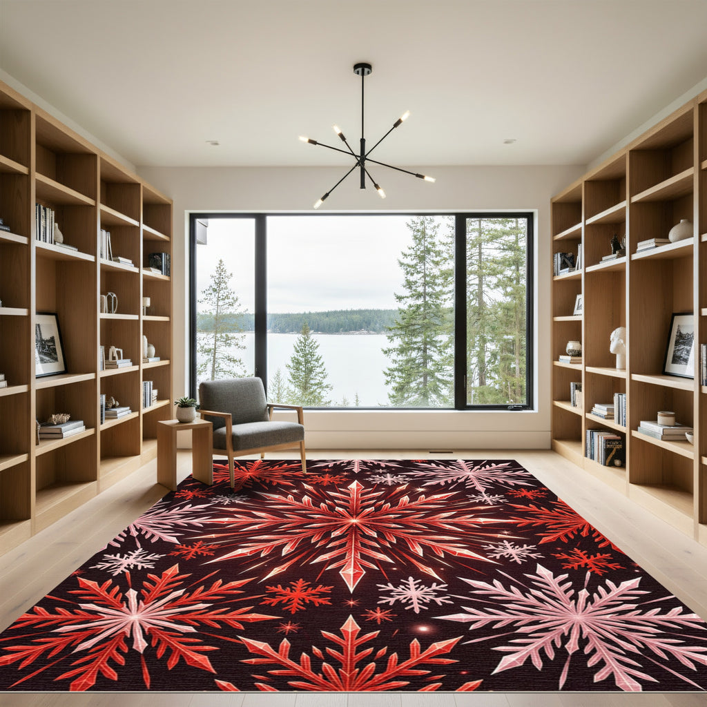 Radiant Red Crystal Snowflake Cluster Rug