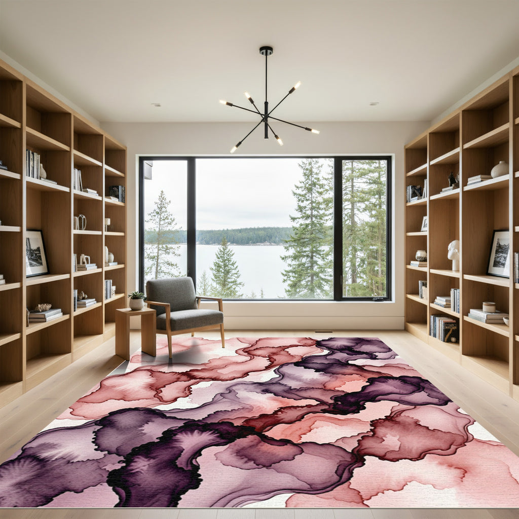 Ethereal Plum and Blushing Rose Abstract Alcohol Ink Rug