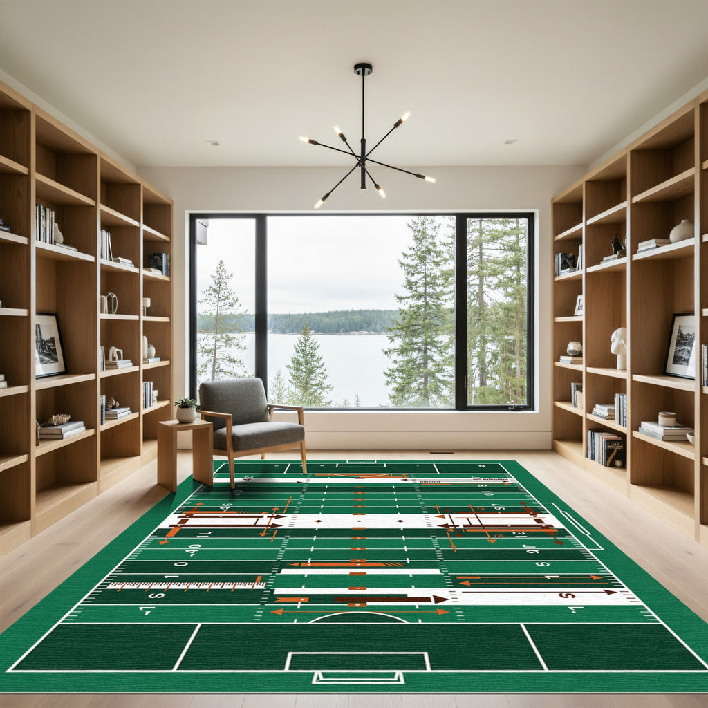 Minimalist Emerald Green Football Field Area Rug