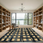 Dark Grey Woven Square Grid Rug