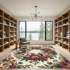 Floral Peony Wreath Cream Circular Frame Rug