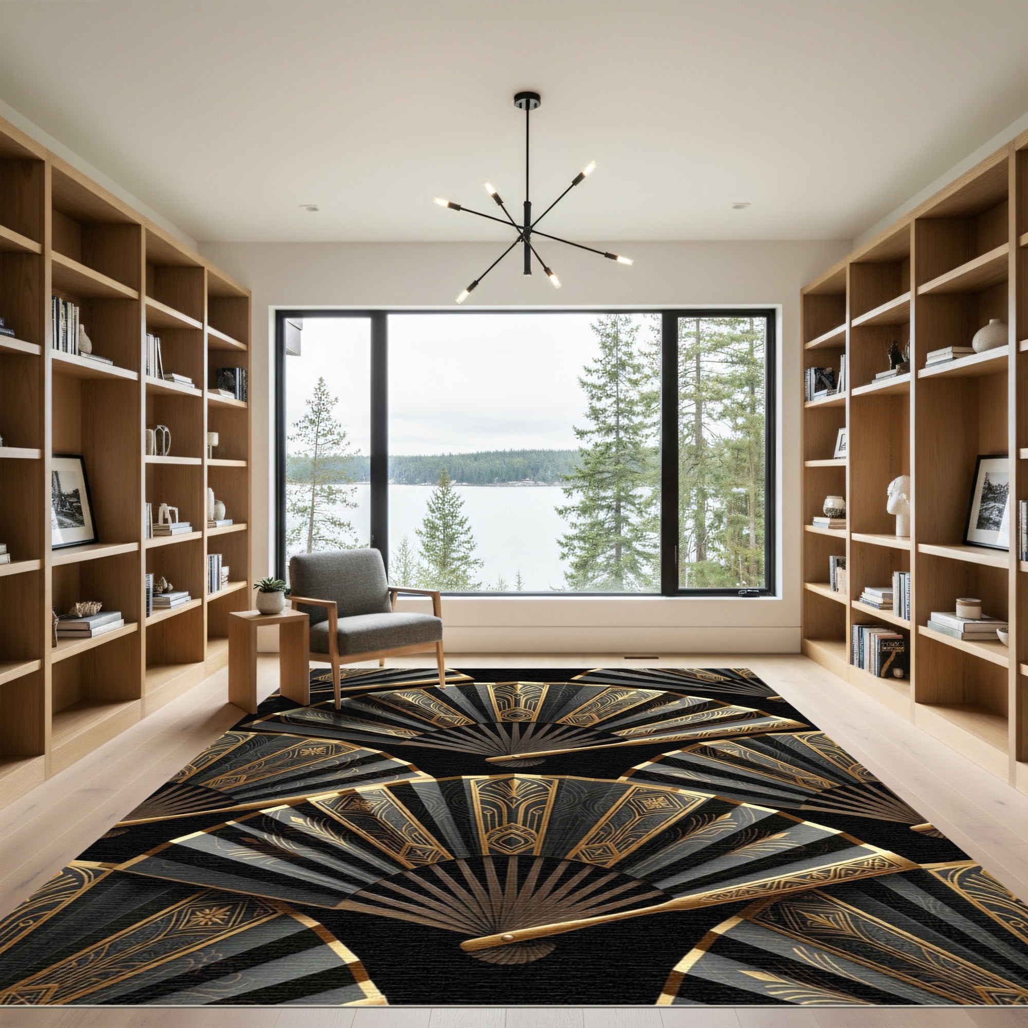 Black Gold Art Deco Fan Rug