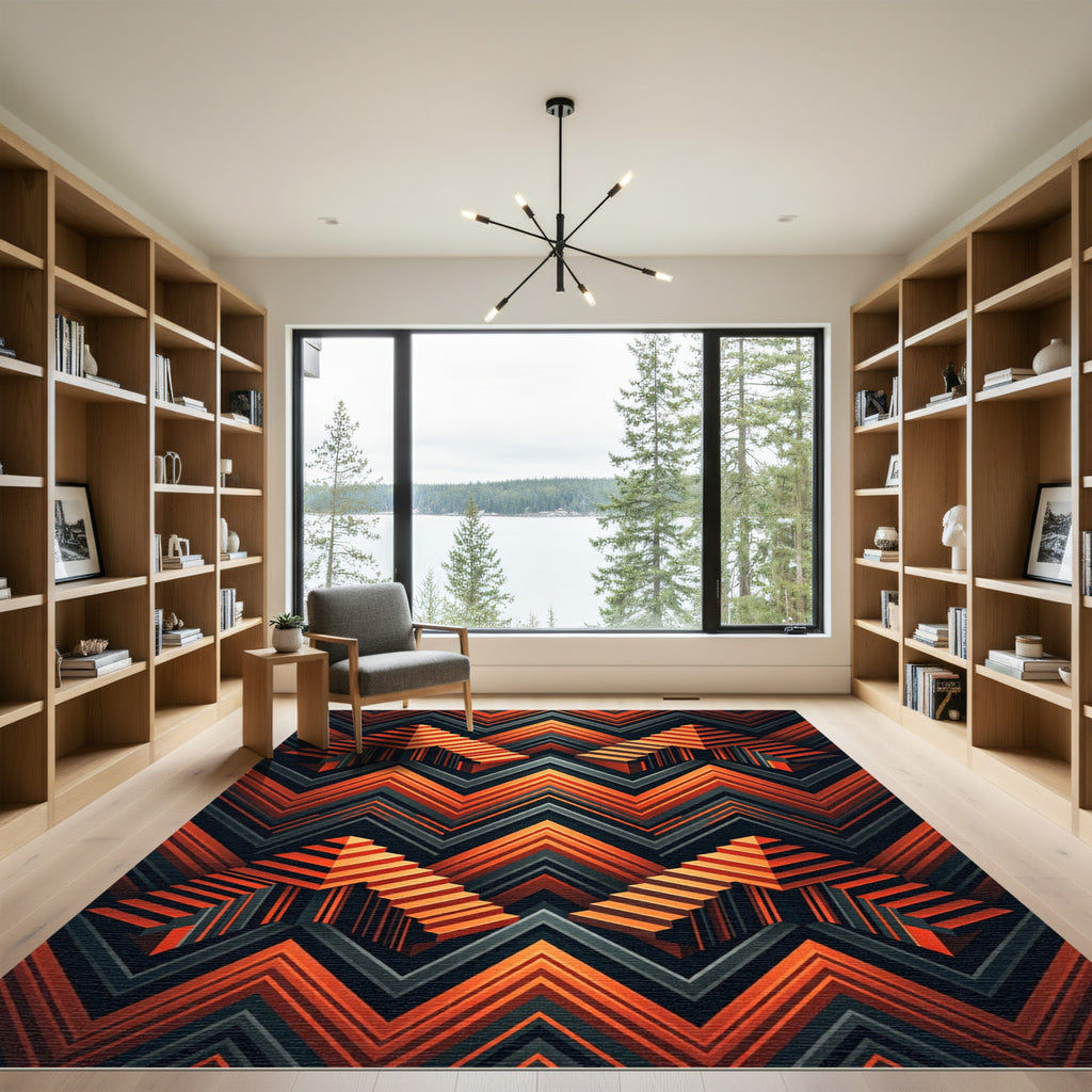 Orange Gray Chevron Staircase Illusion Rug