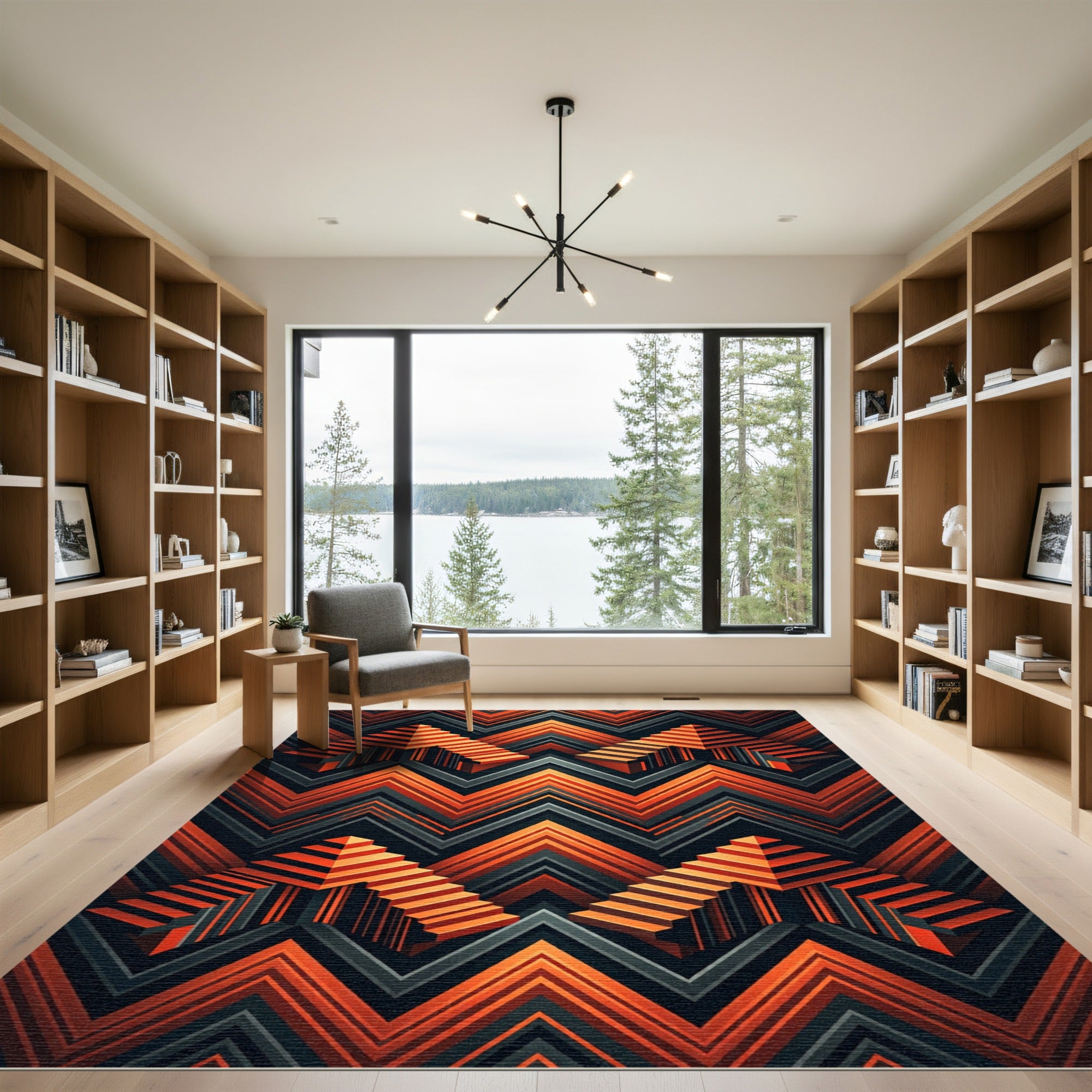 Orange Gray Chevron Staircase Illusion Rug