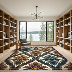 Antique Floral Damask Blue Orange Rug