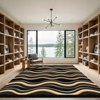 Golden Black Wavy Stripe Rug