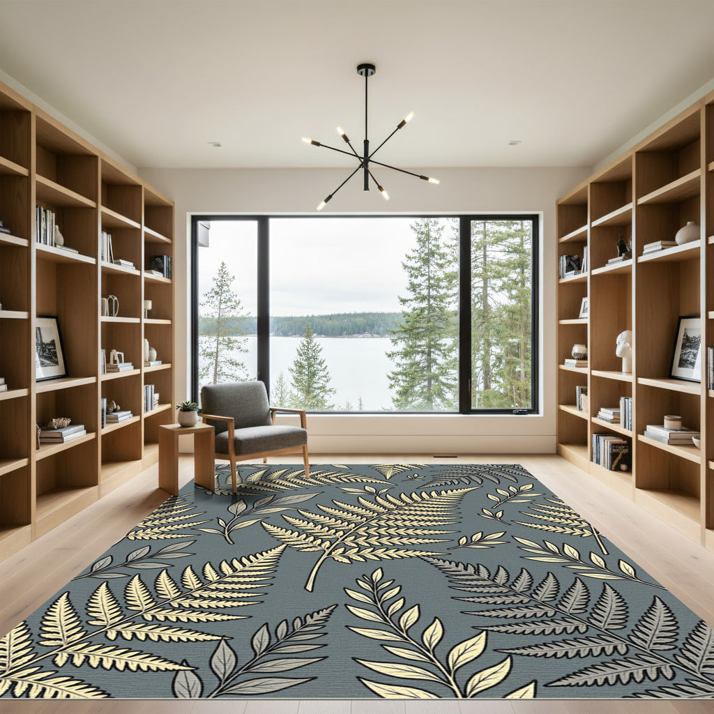 Golden Fern Botanical Leaf Slate Rug