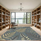 Golden Fern Botanical Leaf Slate Rug