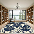 Navy Blue Geometric Fan Medallion Rug