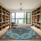 Azure Floral Medallion with Ornate Foliage Rug