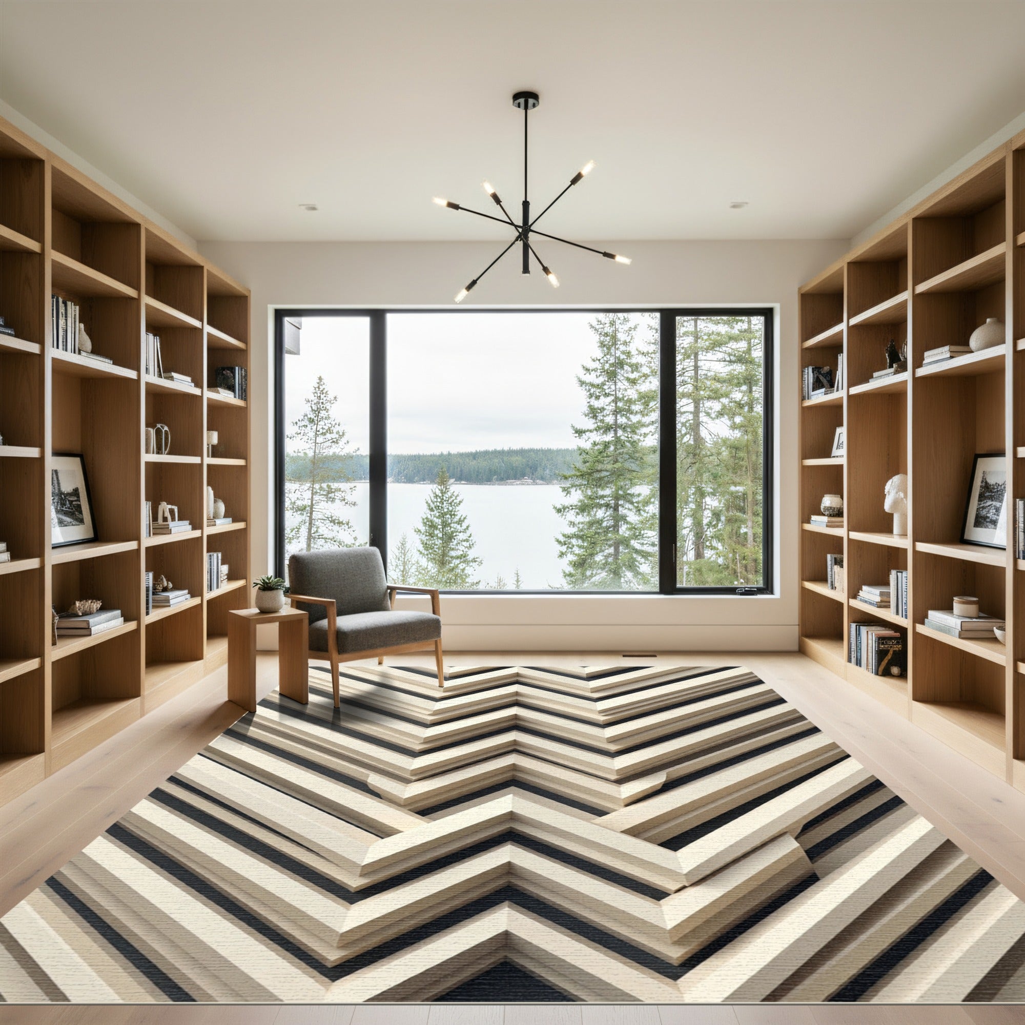 Modern Light Beige Chevron Layered Rug