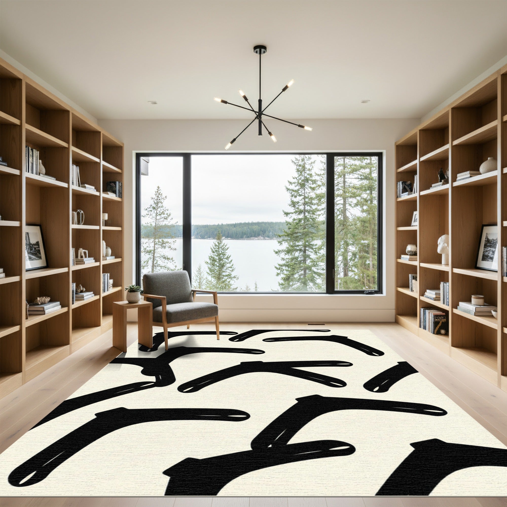 Black Boomerang Scattered Contemporary Rug