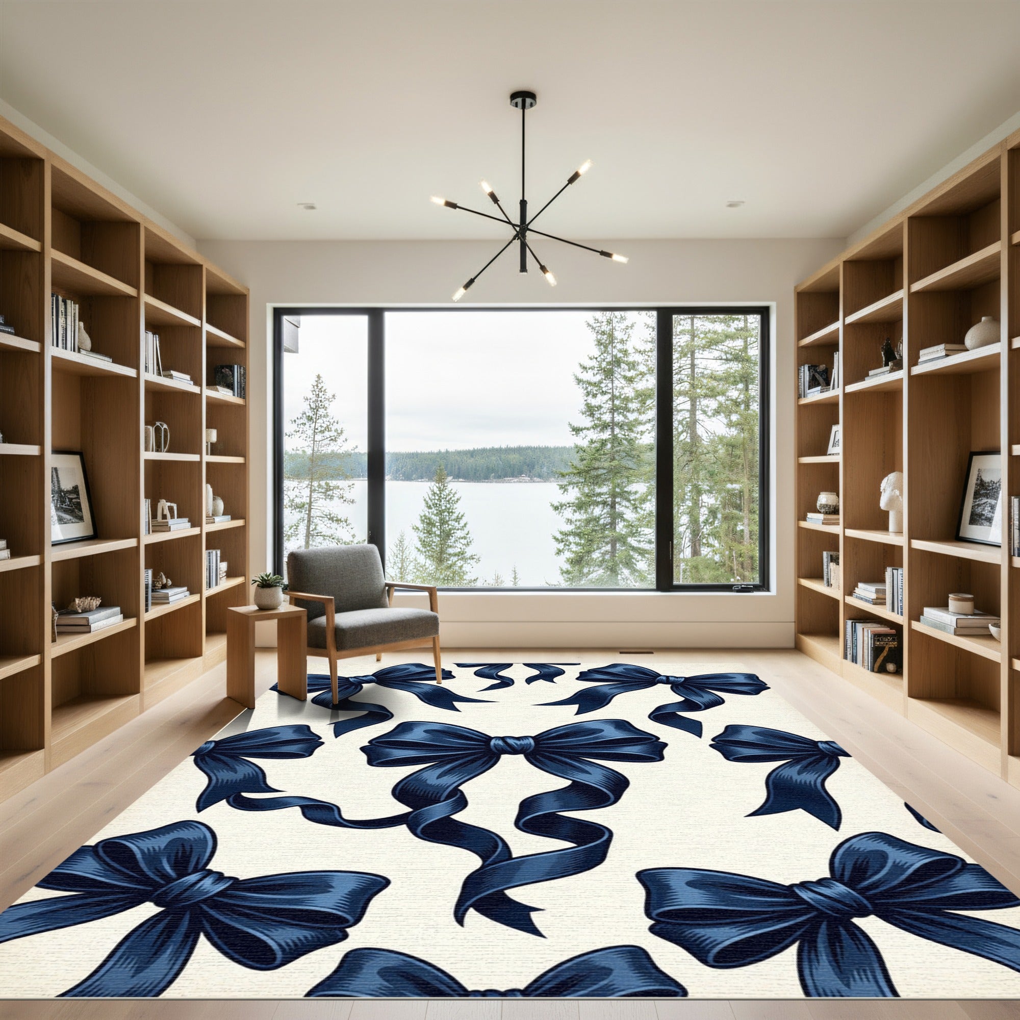 Navy Blue Elegant Ribbon Bows Rug