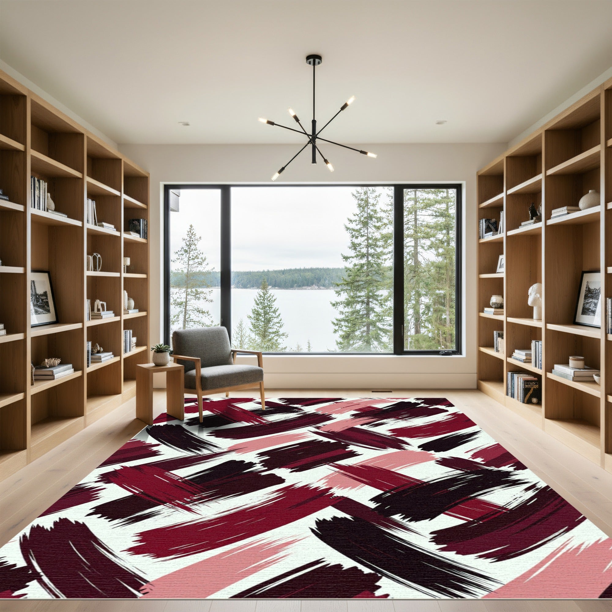 Burgundy and Pink Abstract Brushstroke Rug