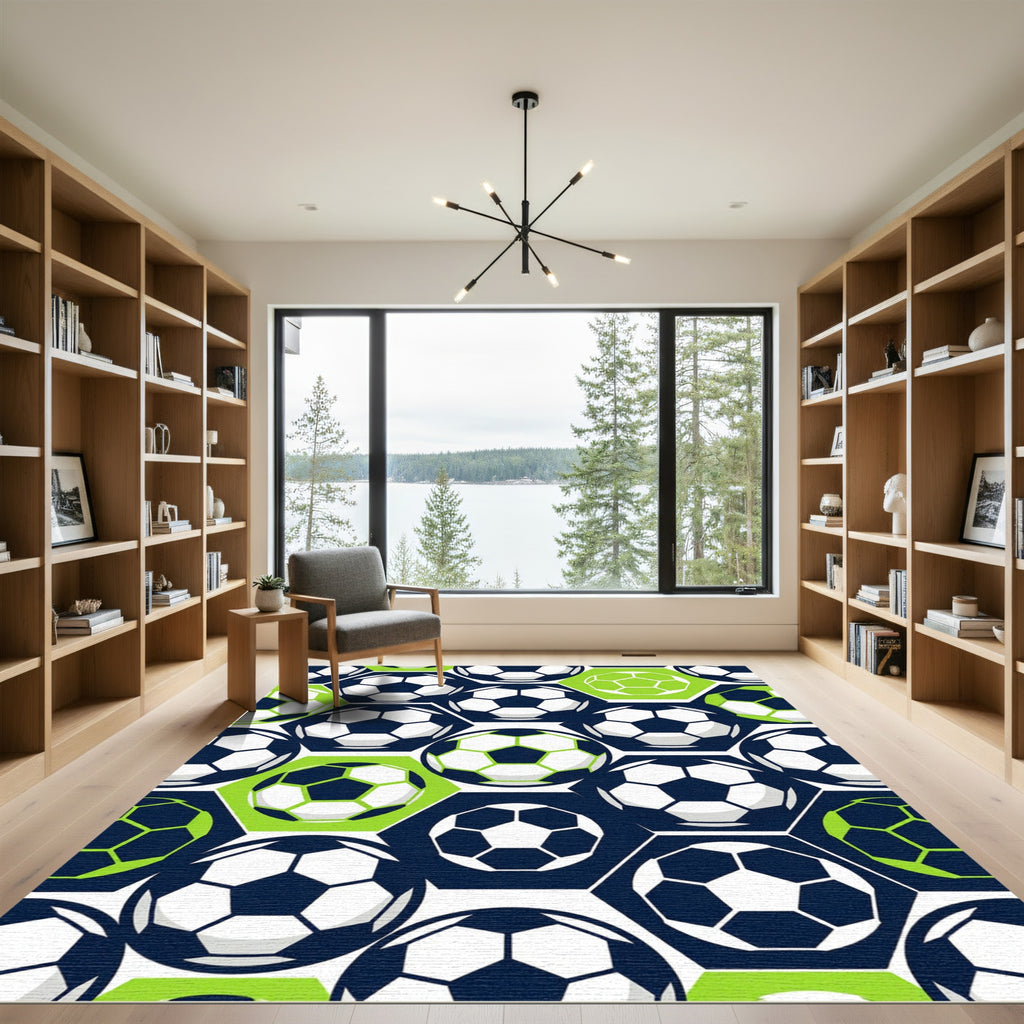 Dynamic Soccer Ball Hexagon Mosaic Rug