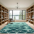 Teal Art Deco Fan Scale Arch Rug