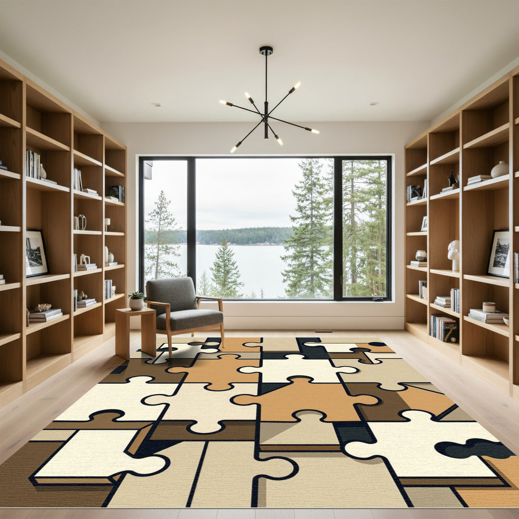 Neutral Jigsaw Puzzle Composition Rug