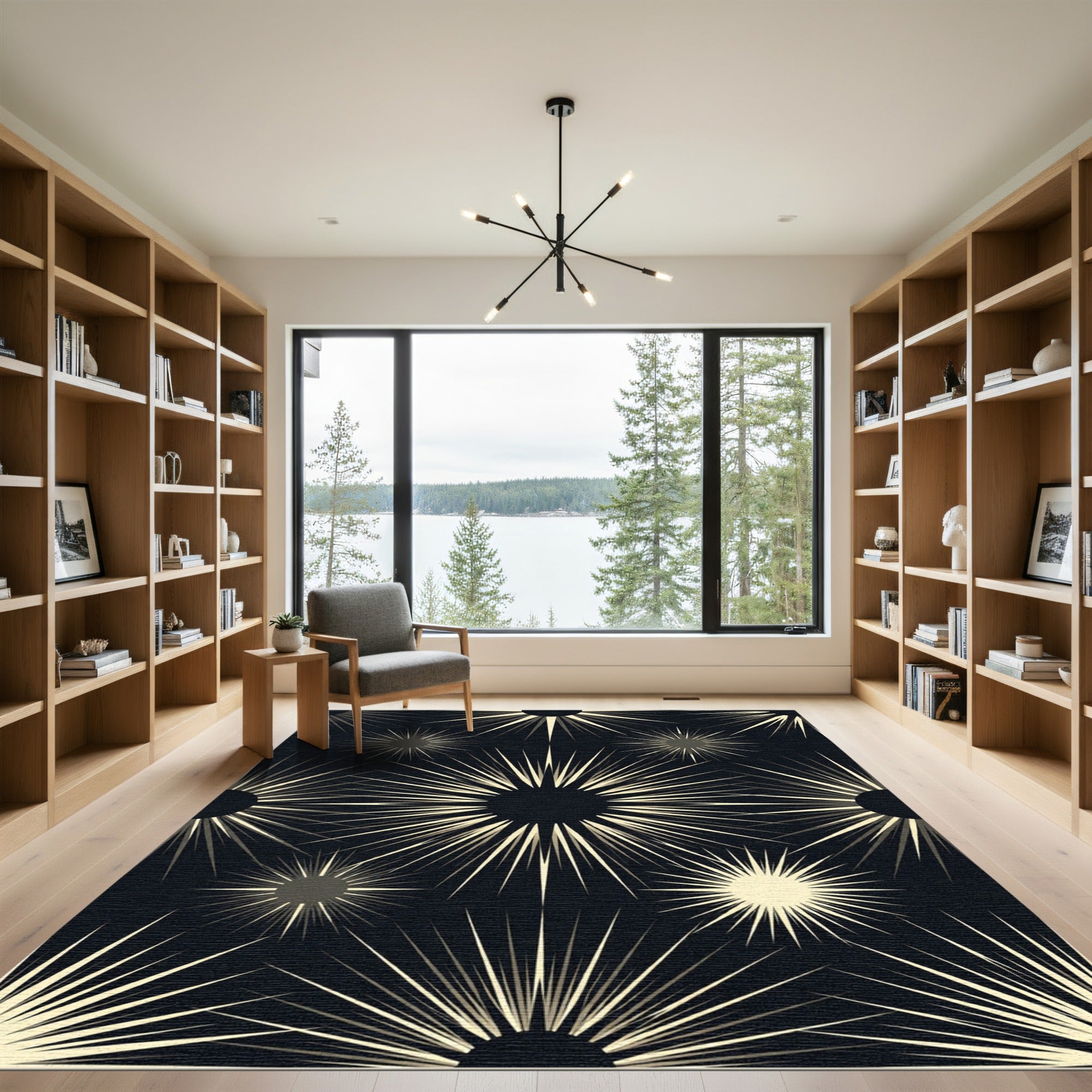 Dark Starburst Rays Rug