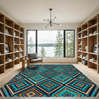 Vibrant Teal and Orange Geometric Diamond Rug