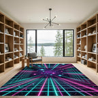 Neon Retro Grid Galactic Starfield Rug