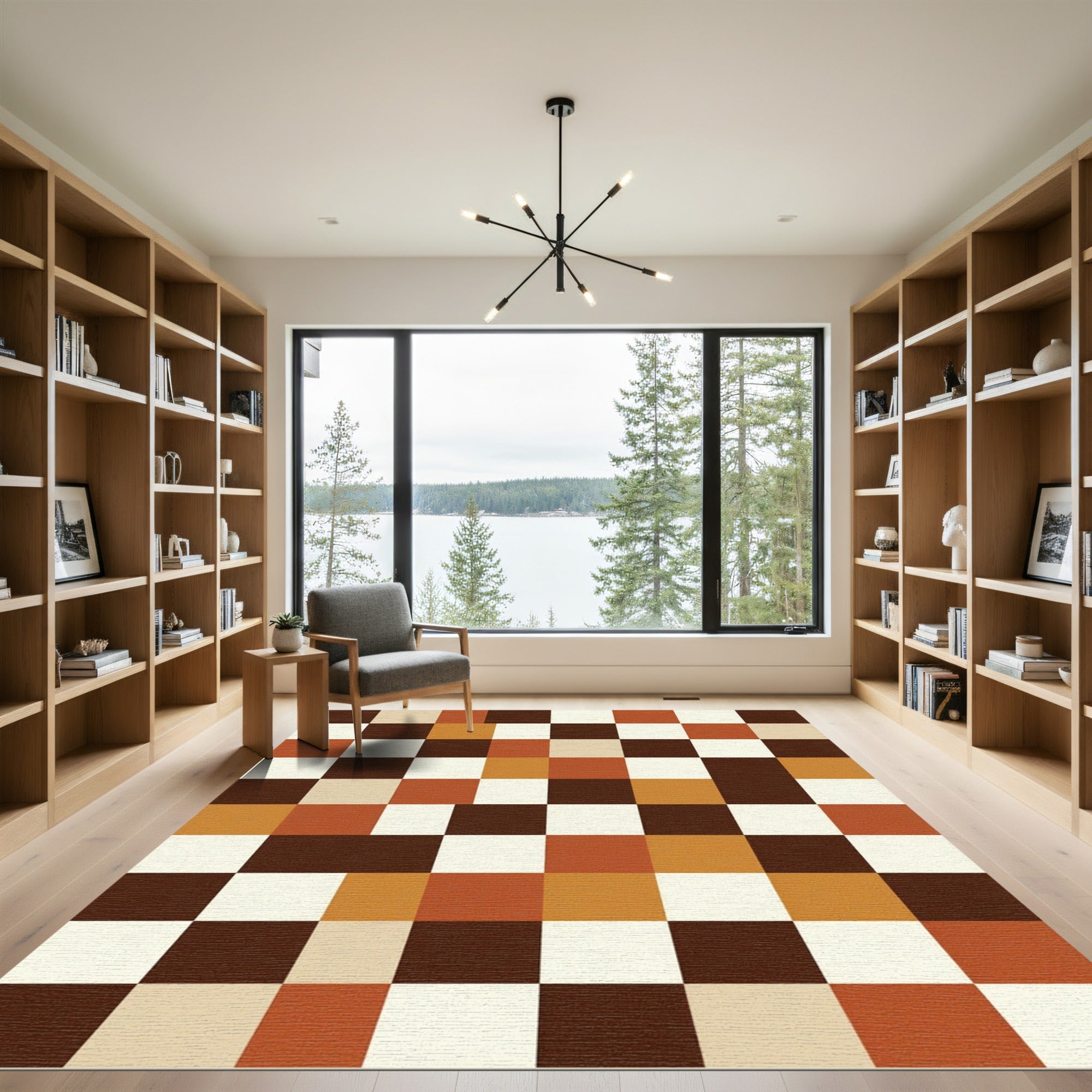 Retro Checkerboard Earth Tone Squares Rug