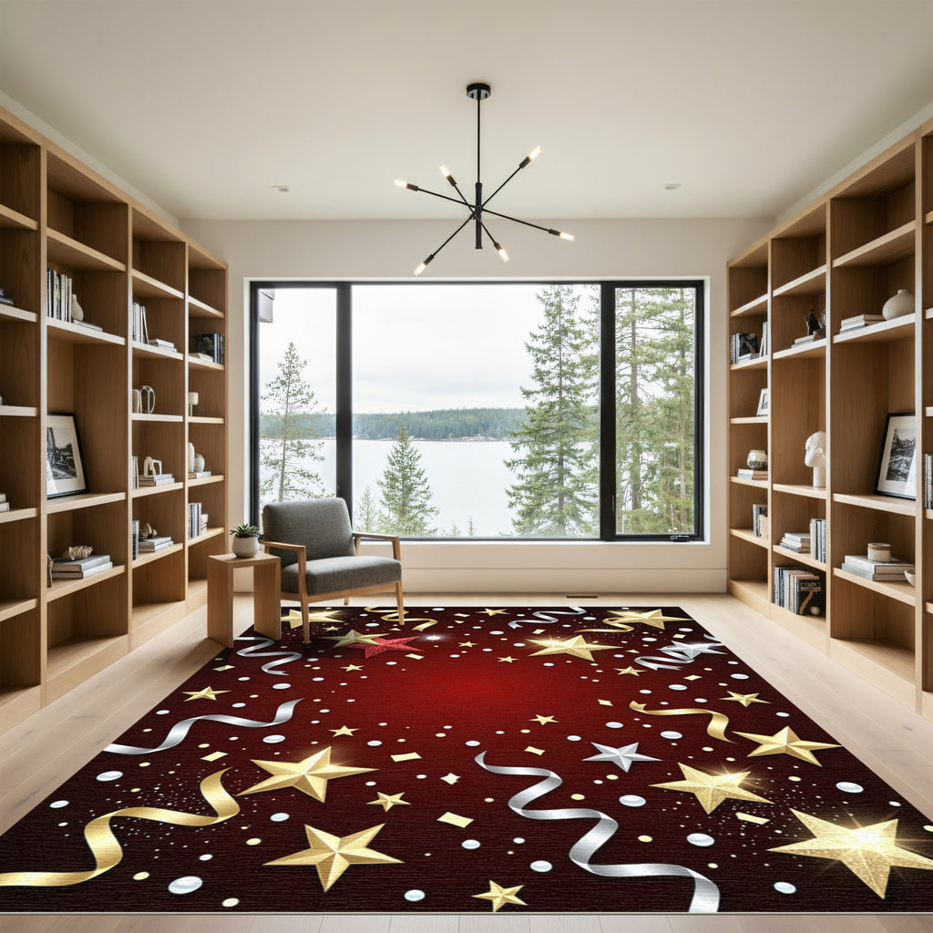 Gold Silver Red Star Party Confetti Rug