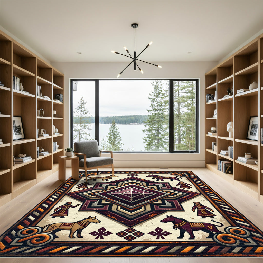 Ancient Emblematic Maroon Geometric Diamond Area Rug