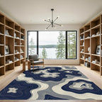 Abstract Navy and Cream Topographic Lines Rug